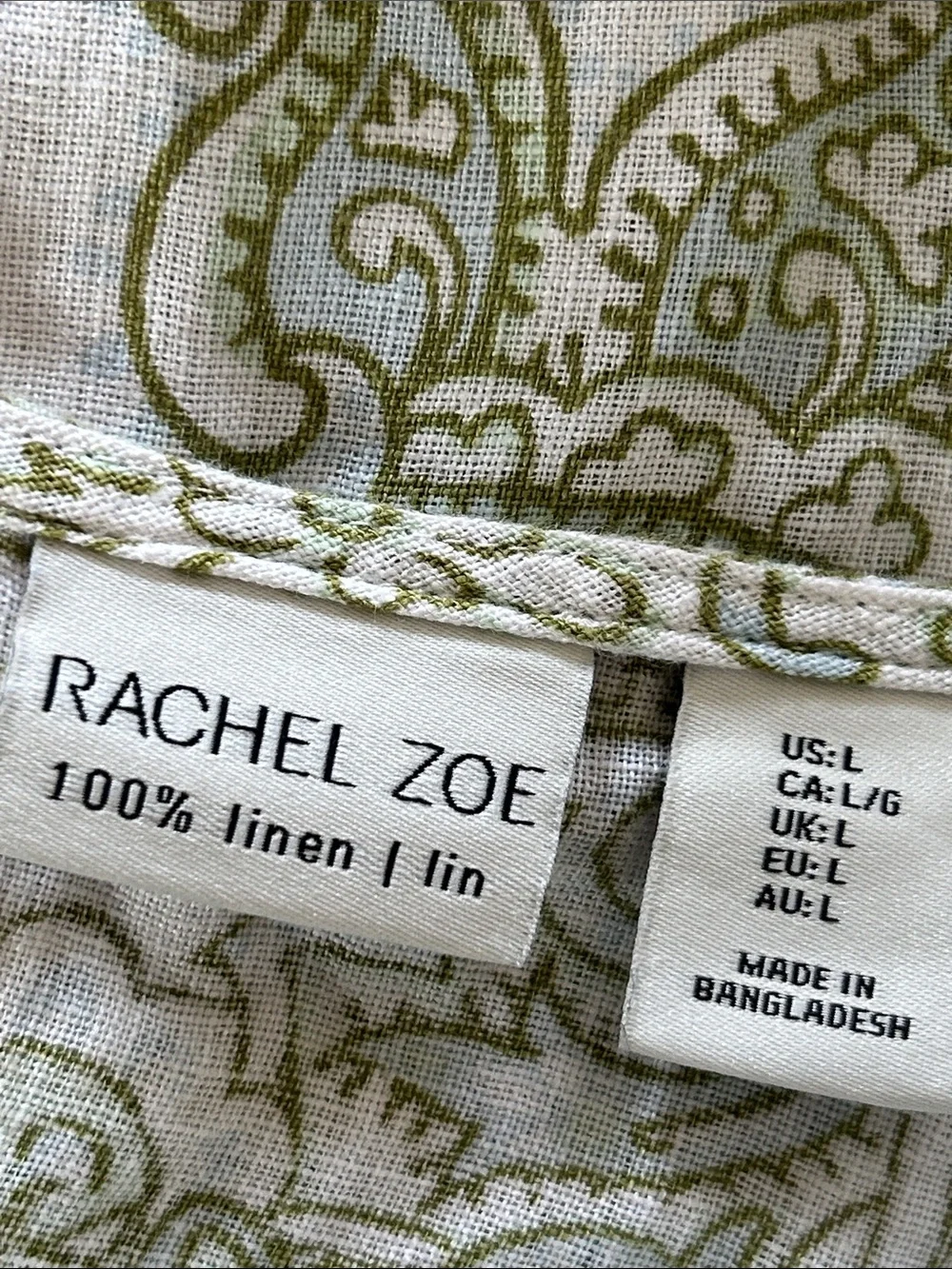 Rachel Zoe Linen Paisley Print Blouse Sz L w MEASUREMENTS Keyhole Back, Cropped